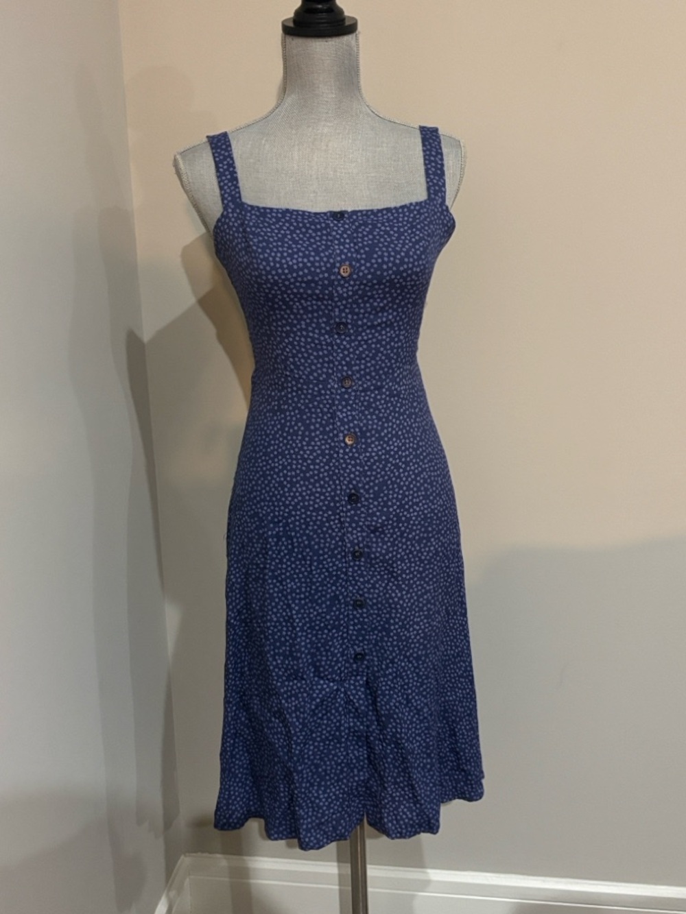 Reformation Persimmon Dress Blue Square-Neck Button-Front Midi Dress - Picture 3 of 16